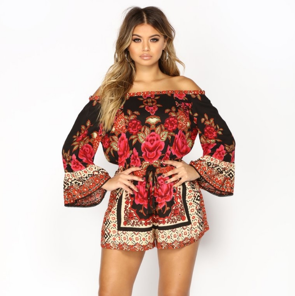 Fashion Nova South Of The Bay Red/Black Romper
